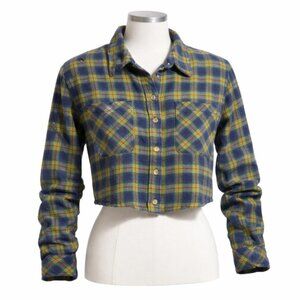 BDG Urban Outfitters Cropped Plaid Flannel Shirt Large Cotton Grunge